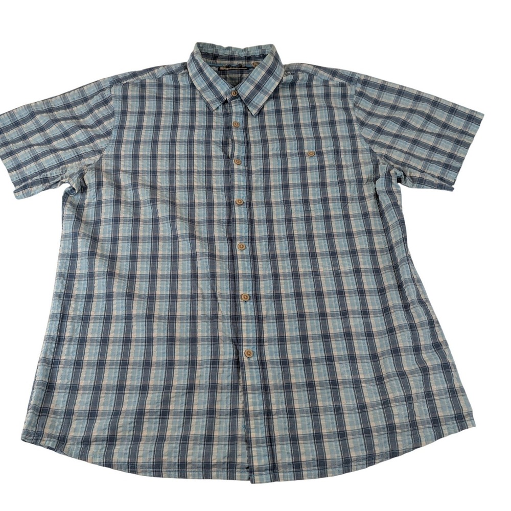 Mens Plaid Short Sleeve Button Up Shirt Blue Casual Outdoor‎ Adventure Size XL